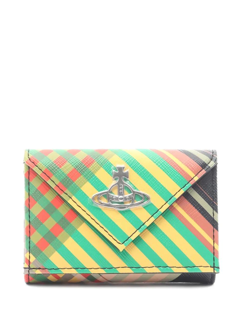 Vivienne Westwood Pre-Owned 2020s saff-print tartan envelope Orb billfold wallet - Verde