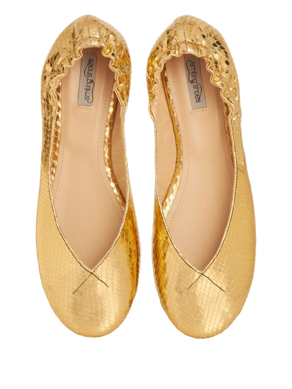 Smiling Shoes Jenny Ruched-effect Ballet Flats In Gold