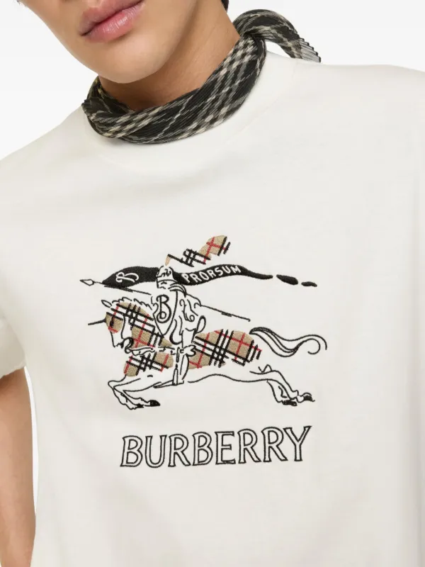 Burberry Camiseta Equestrian Sketch De Algodão Com Logo | Neutro