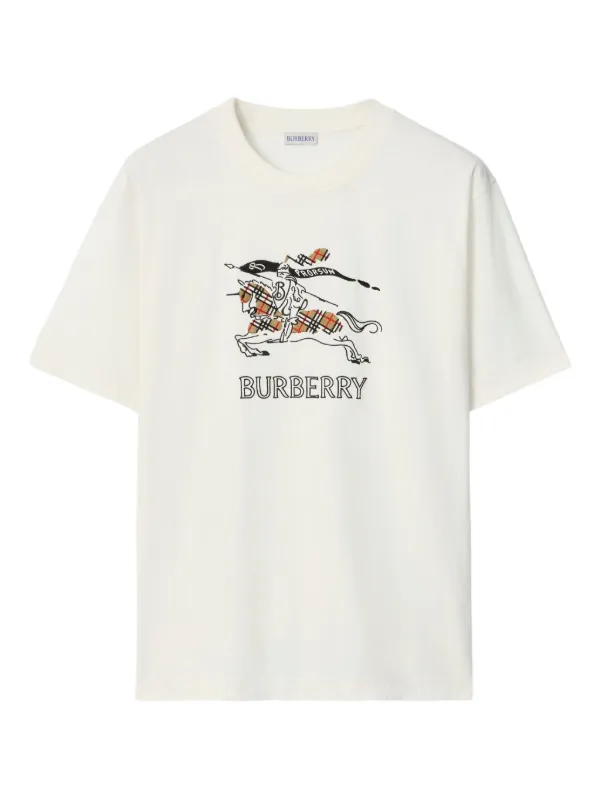 Burberry Camiseta Equestrian Sketch De Algodão Com Logo | Neutro