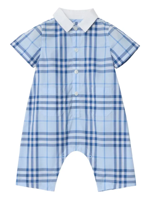Burberry Kids チェック ロンパース | ブルー | FARFETCH JP