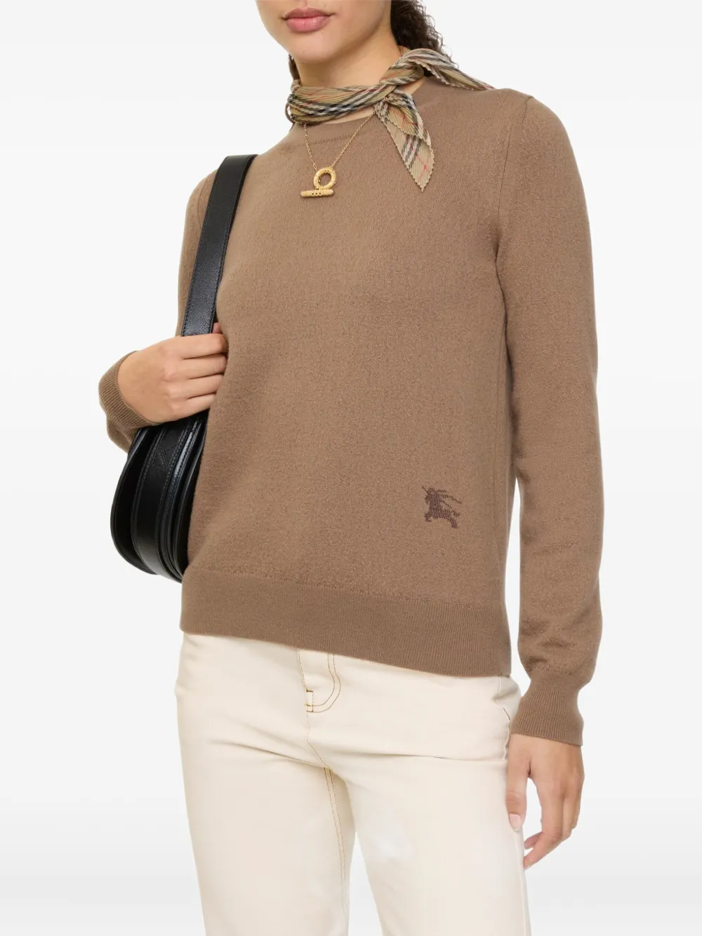 Burberry Crew-neck Equestrian-logo Sweater In Brown