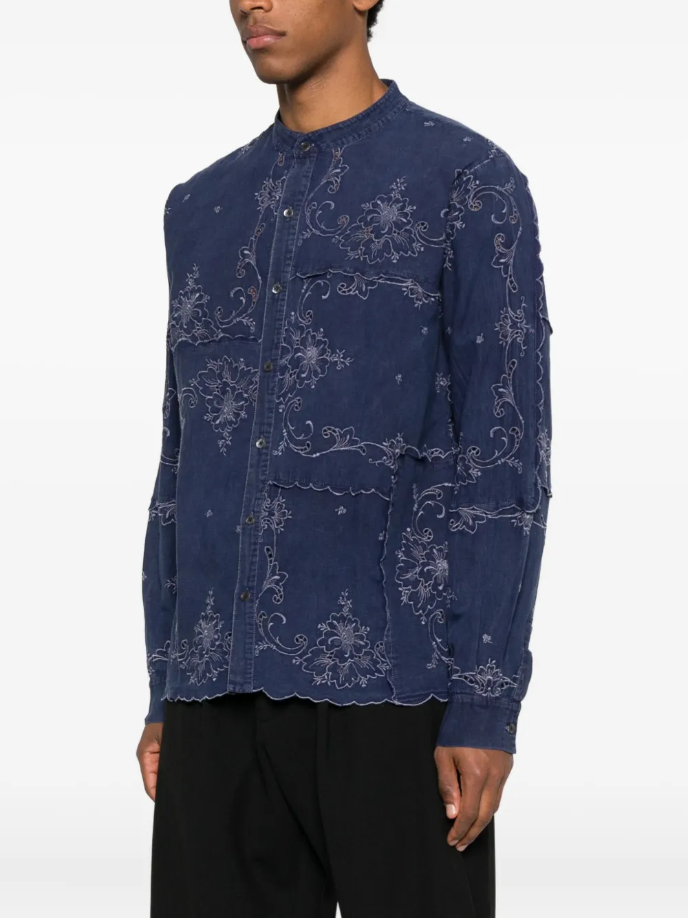 Antik Batik Carmina gewelfd overhemd met borduurwerk Blauw