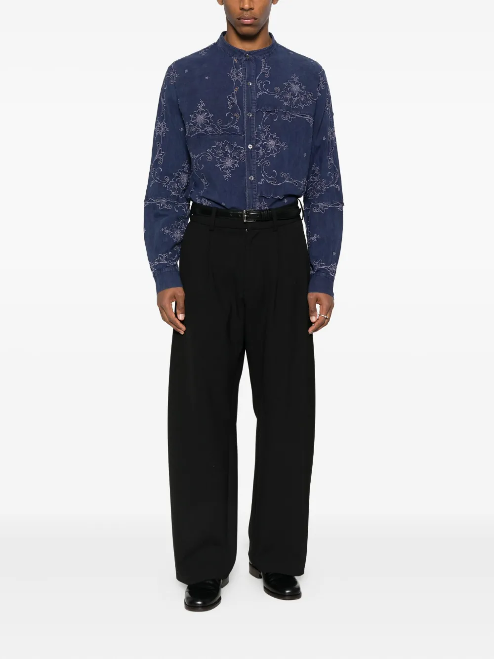 Antik Batik Carmina gewelfd overhemd met borduurwerk - Blauw