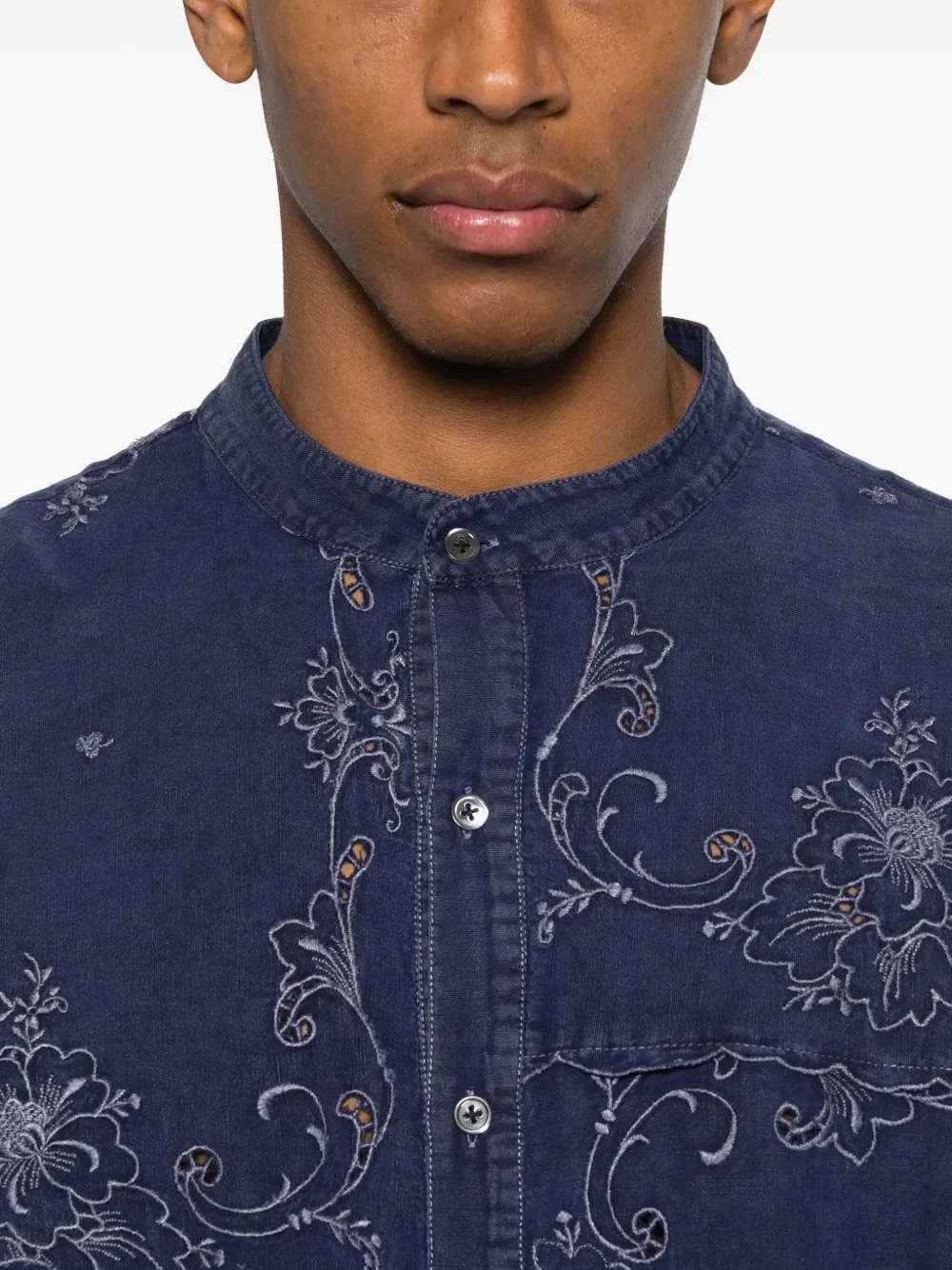 Antik Batik Carmina gewelfd overhemd met borduurwerk Blauw