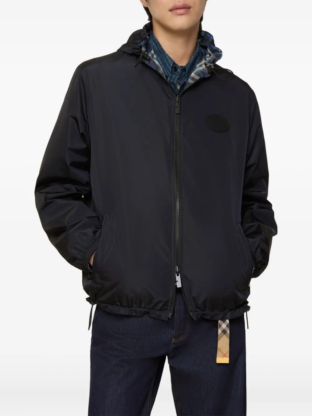 Burberry Omkeerbaar geruit jack met capuchon Blauw