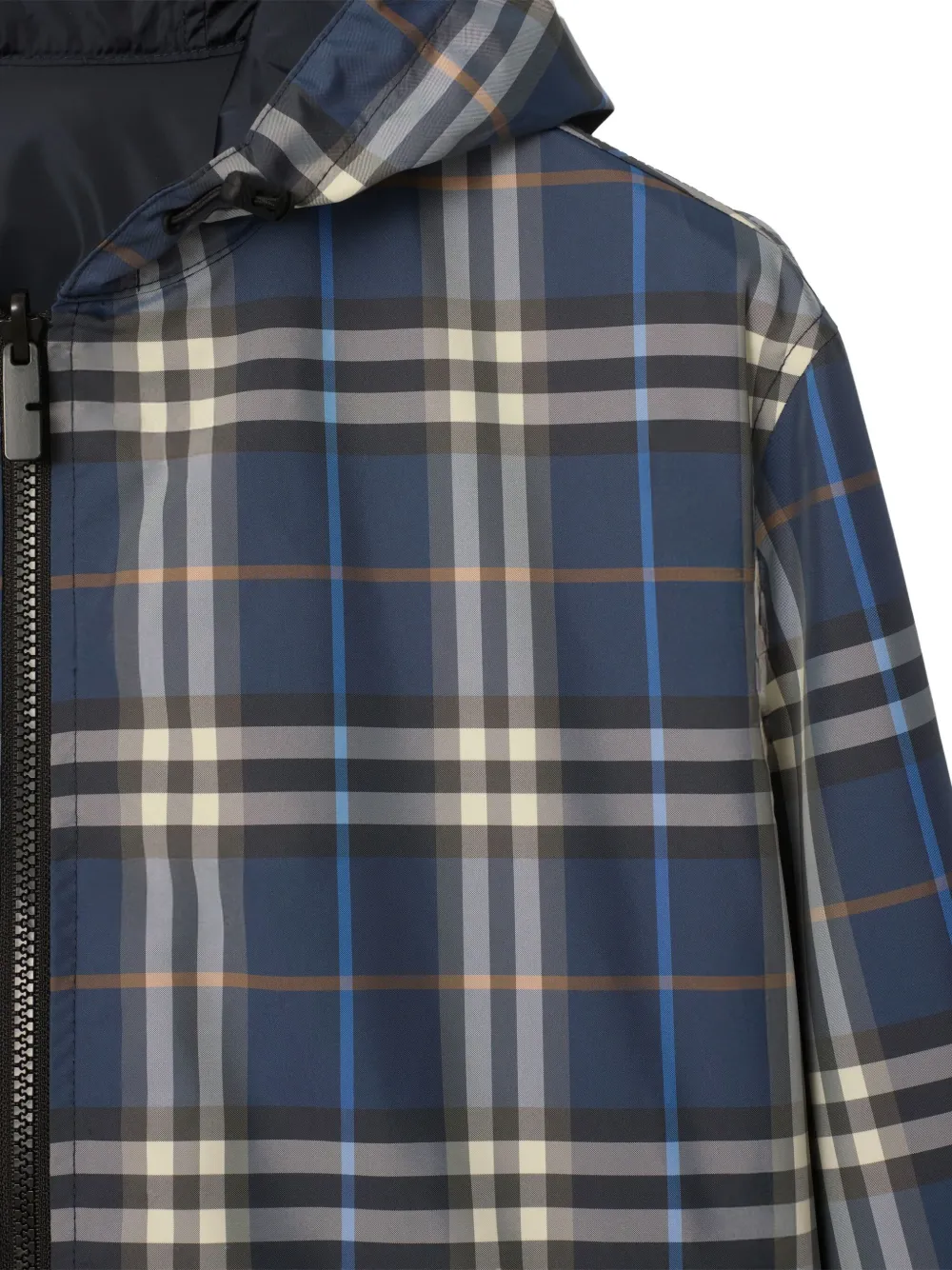 Burberry Omkeerbaar geruit jack met capuchon Blauw