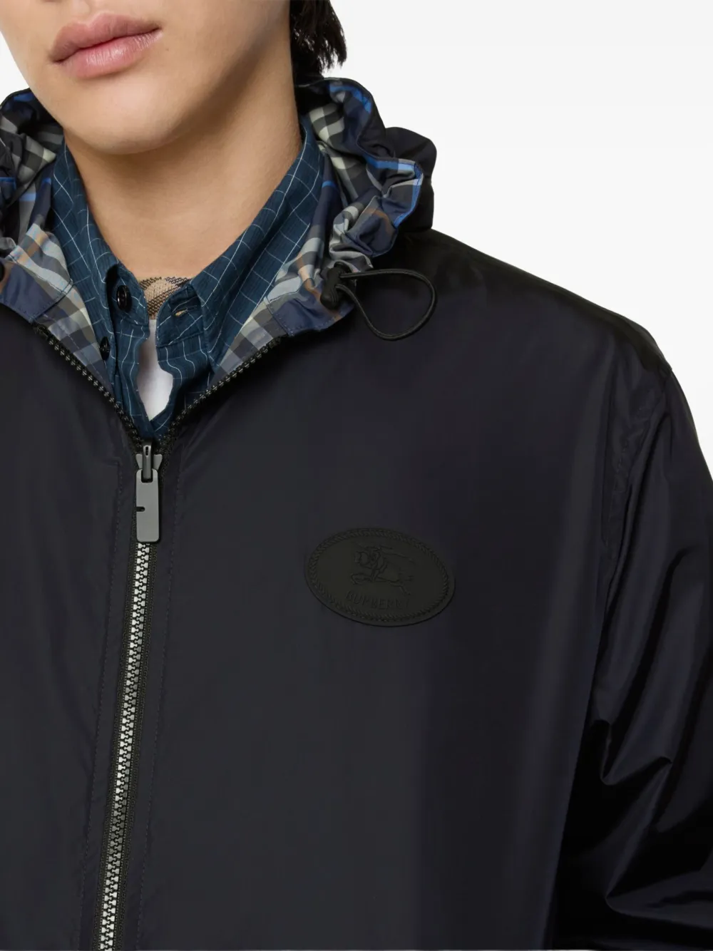 Burberry Omkeerbaar geruit jack met capuchon Blauw