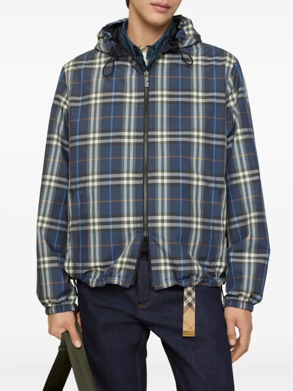 M*e様 BURBERRY 青黒チェック ジャケット Burberry check-pattern Hooded Reversible Jacket | Blue | FARFETCH