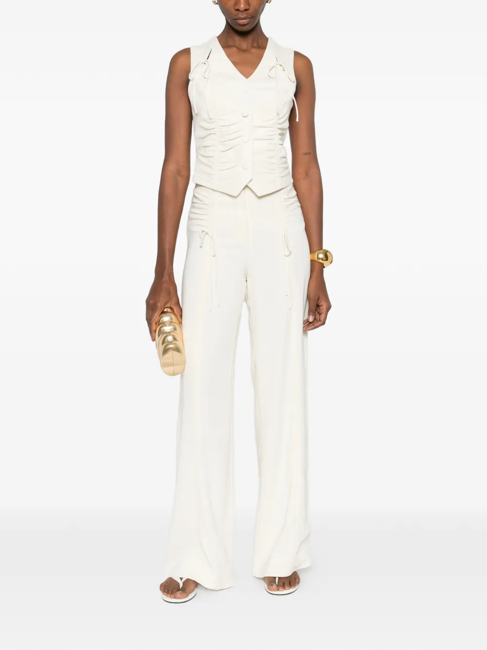 Botsi ruched-design drawstring-detail trousers | High Waisted Pants | Image 2