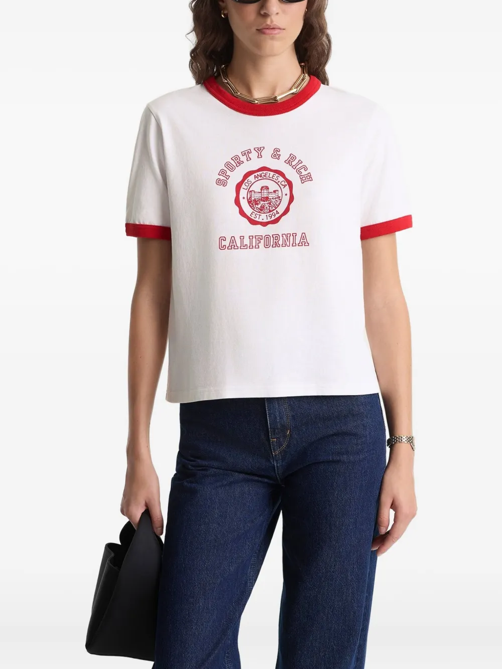 Sporty And Rich Ringer Graphic T-shirt In White