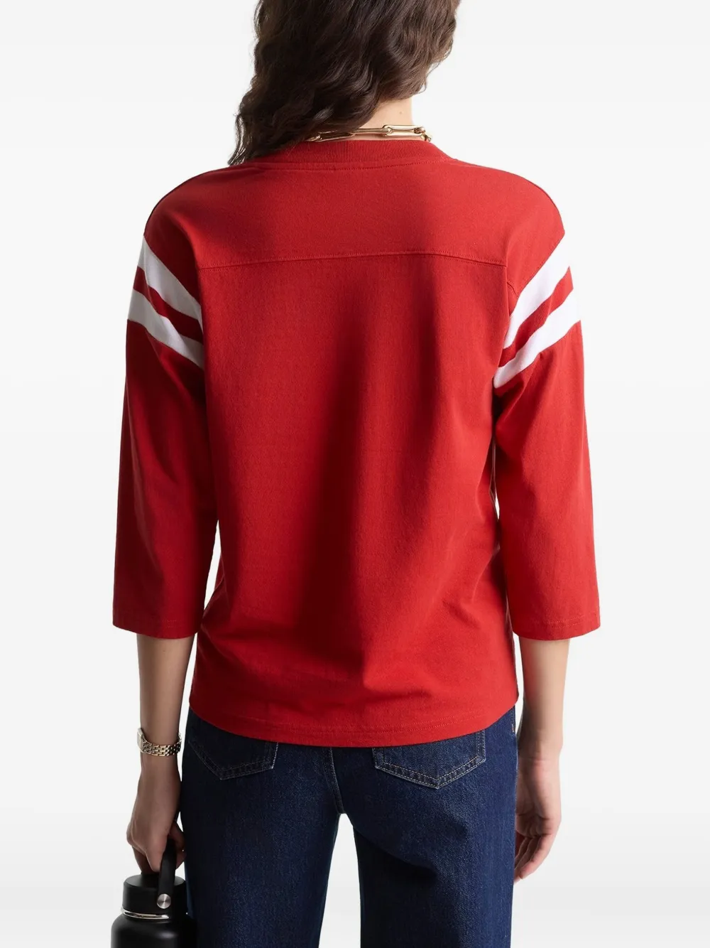 Sporty And Rich Striped Graphic Top In Red