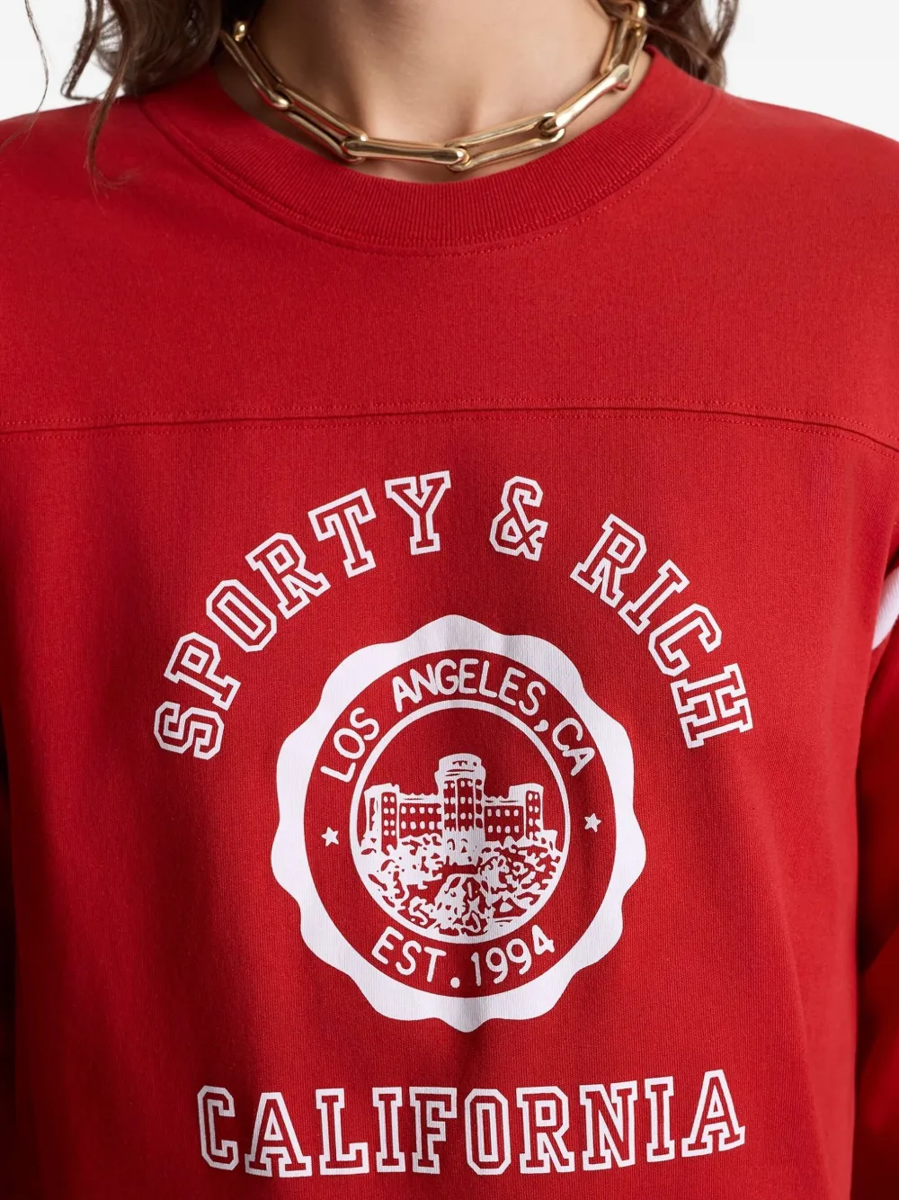 Sporty And Rich Striped Graphic Top In Red