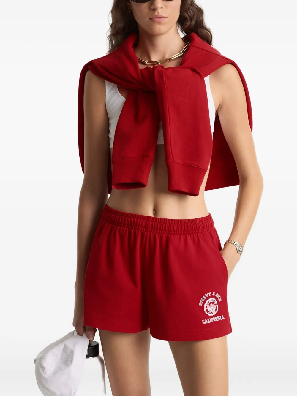 Sporty And Rich Elasticated Logo Shorts In Red