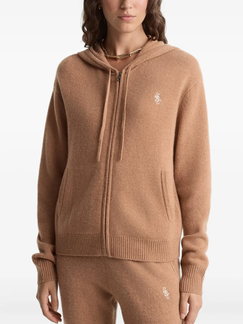 Sporty & Rich embroidered hooded top - Beige