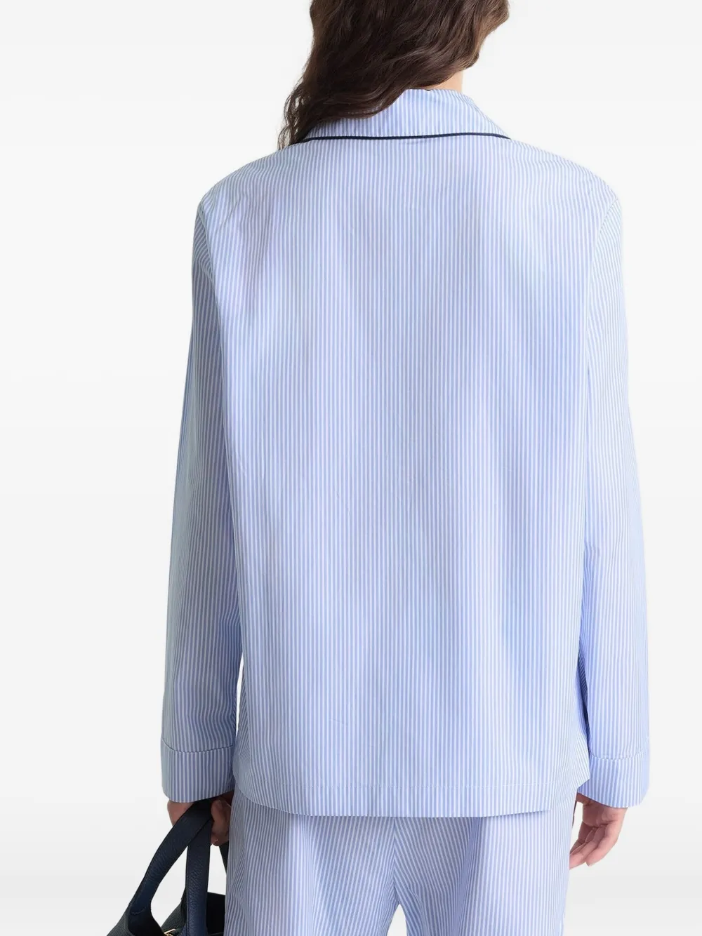 Sporty And Rich Striped Embroidered Top In Blue