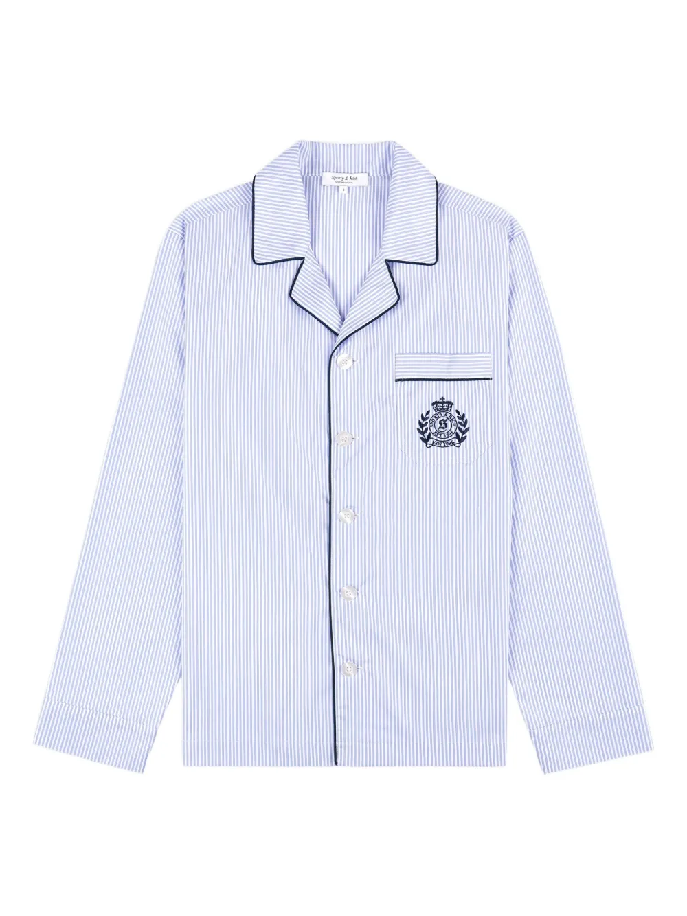 Sporty And Rich Striped Embroidered Top In Blue