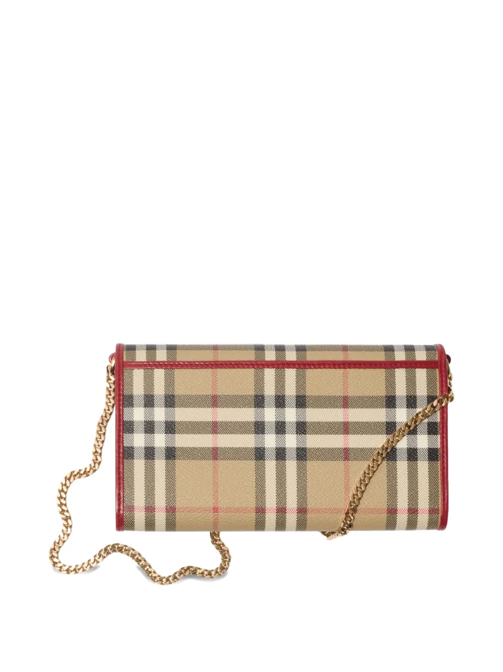 Burberry Check Chain Strap Wallet In Neutral