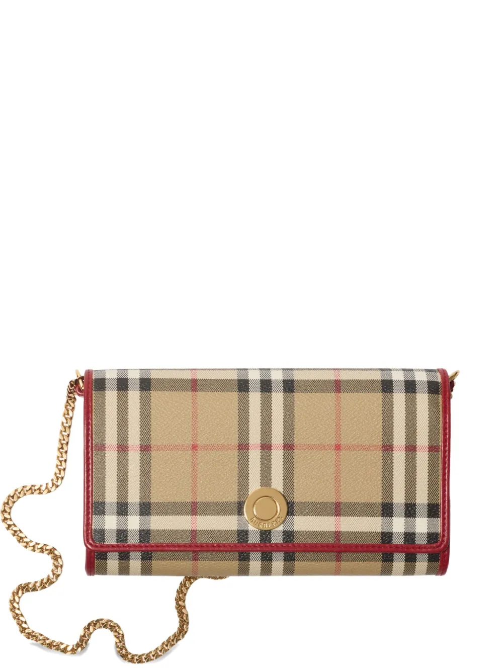 Burberry Check Chain Strap Wallet In Neutral