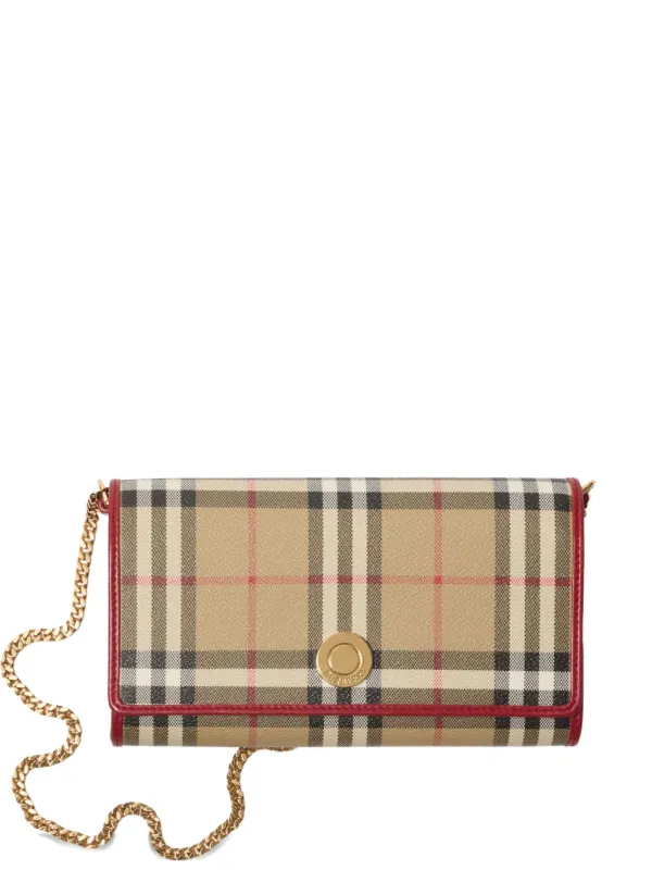 Burberry Check Chain Strap Wallet in Neutrals
