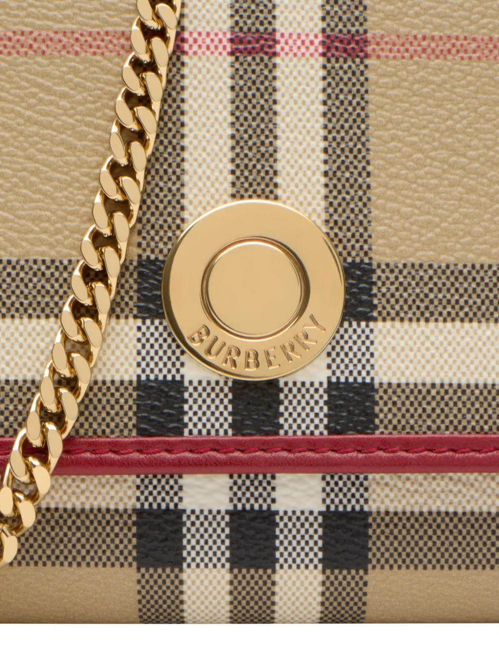 Burberry Check Chain Strap Wallet In Neutral