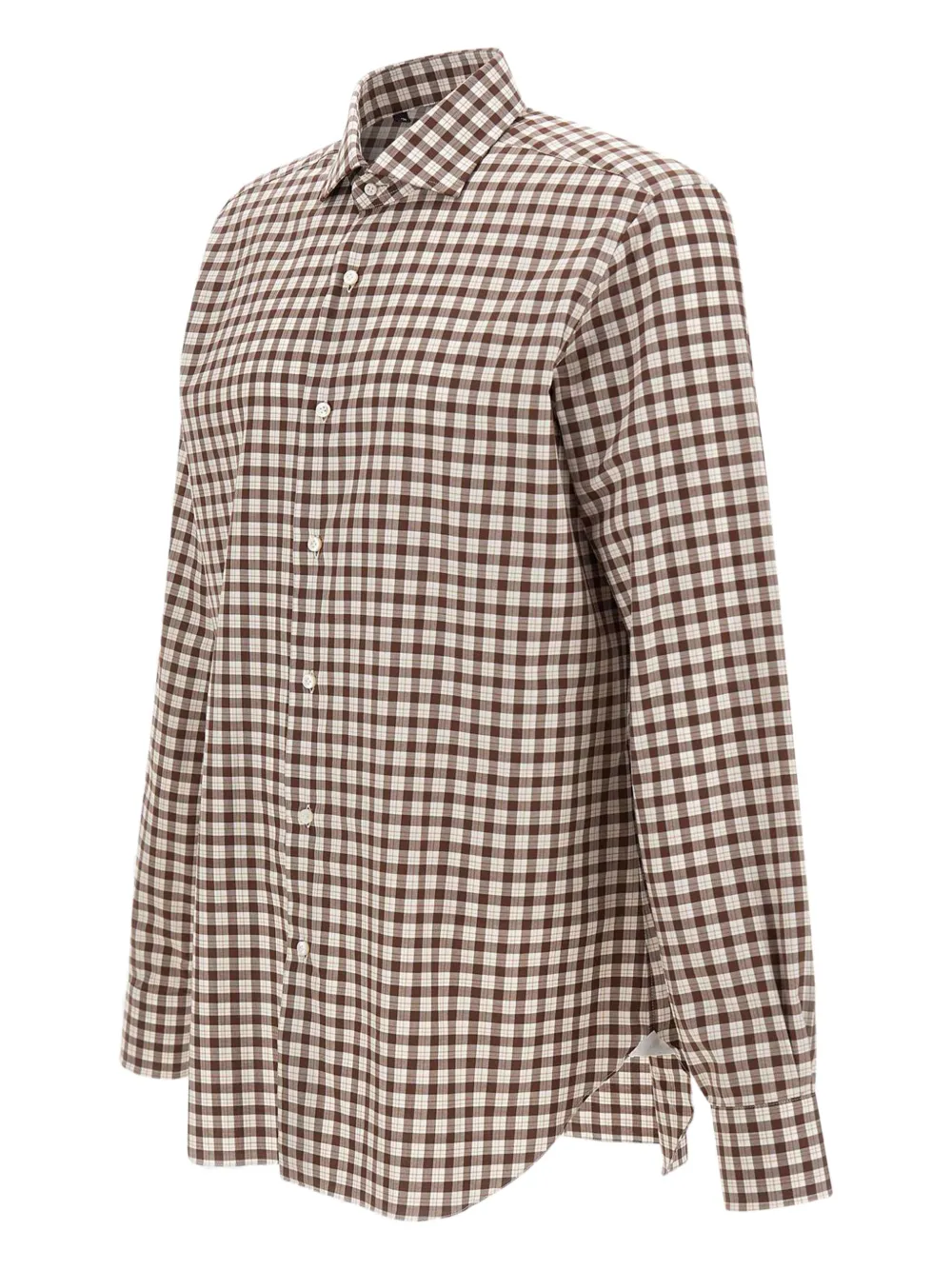 Barba Geruit overhemd met knoop Bruin