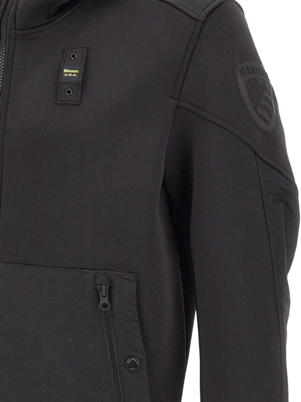 Blauer Jack met trekkoord-capuchon en rits Zwart