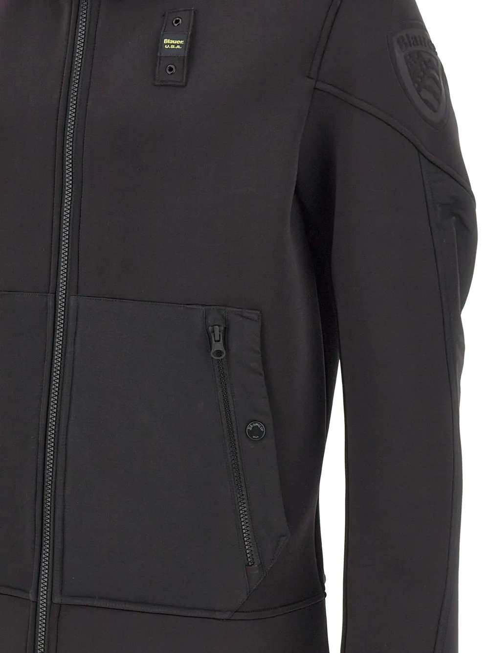 Blauer Jack met trekkoord-capuchon en rits Zwart