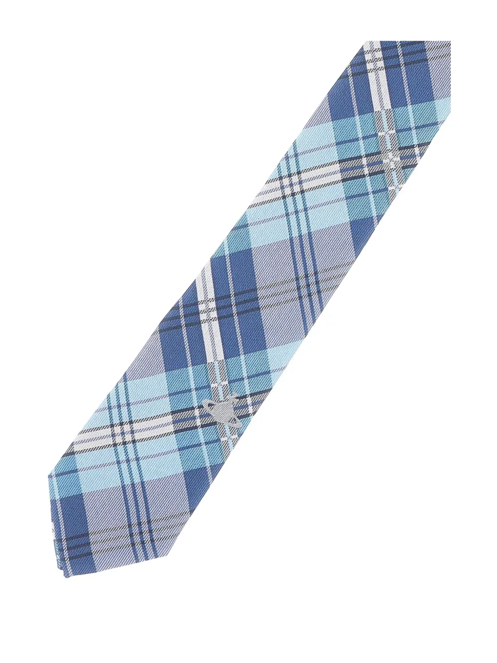 Vivienne Westwood checked embroidered-logo silk tie - Blauw