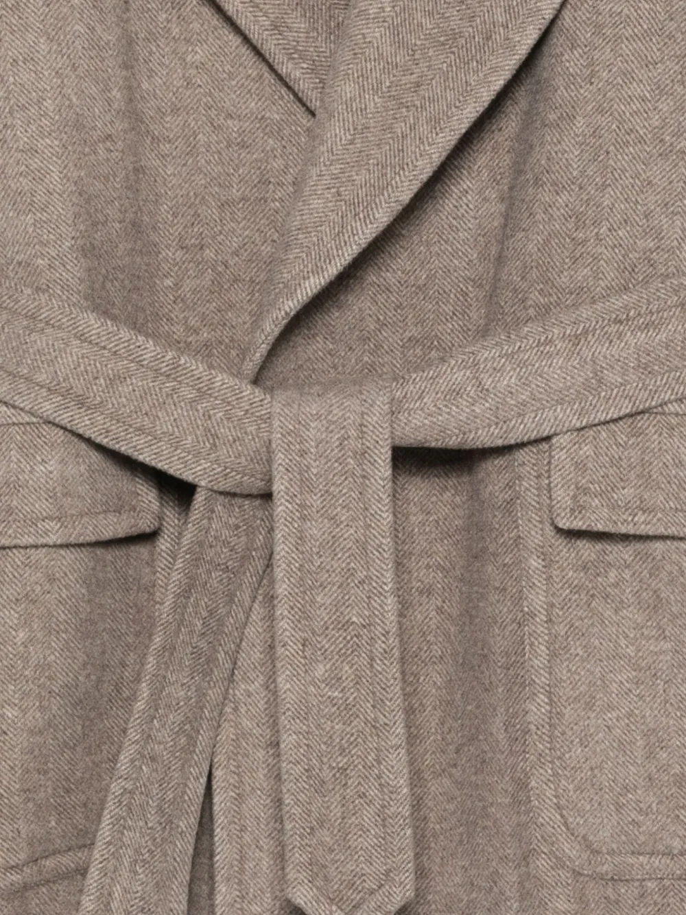 人字斜纹针织束腰外套