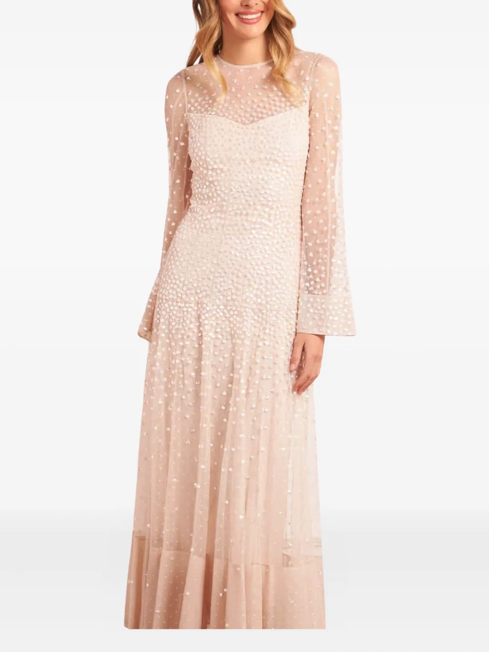 Needle & Thread Cascade Sequin-embellishment Midi Dress In Neutral