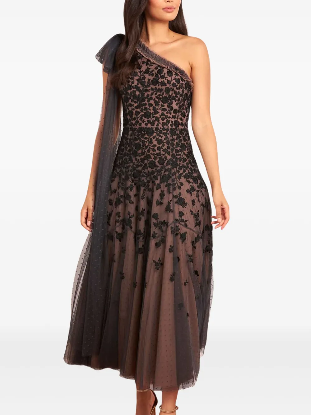 Needle & Thread Sylvia Rose asymmetrische midi-jurk Beige