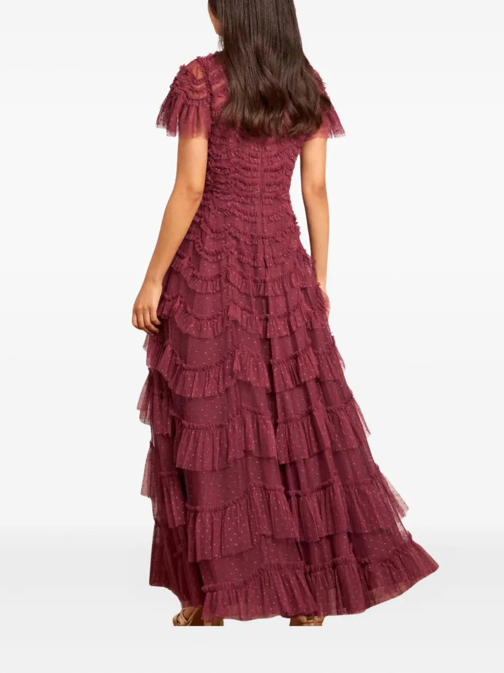 Needle & Thread Aviana Ruffled V-neck Maxi Dress In Red