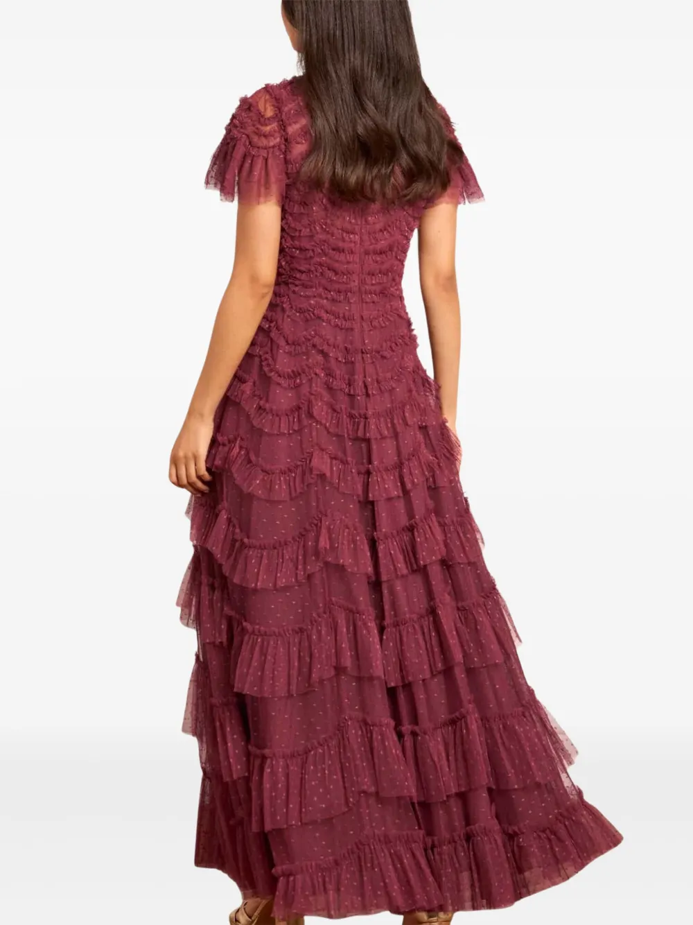 Needle & Thread Aviana ruffled V-neck maxi dress - Rood