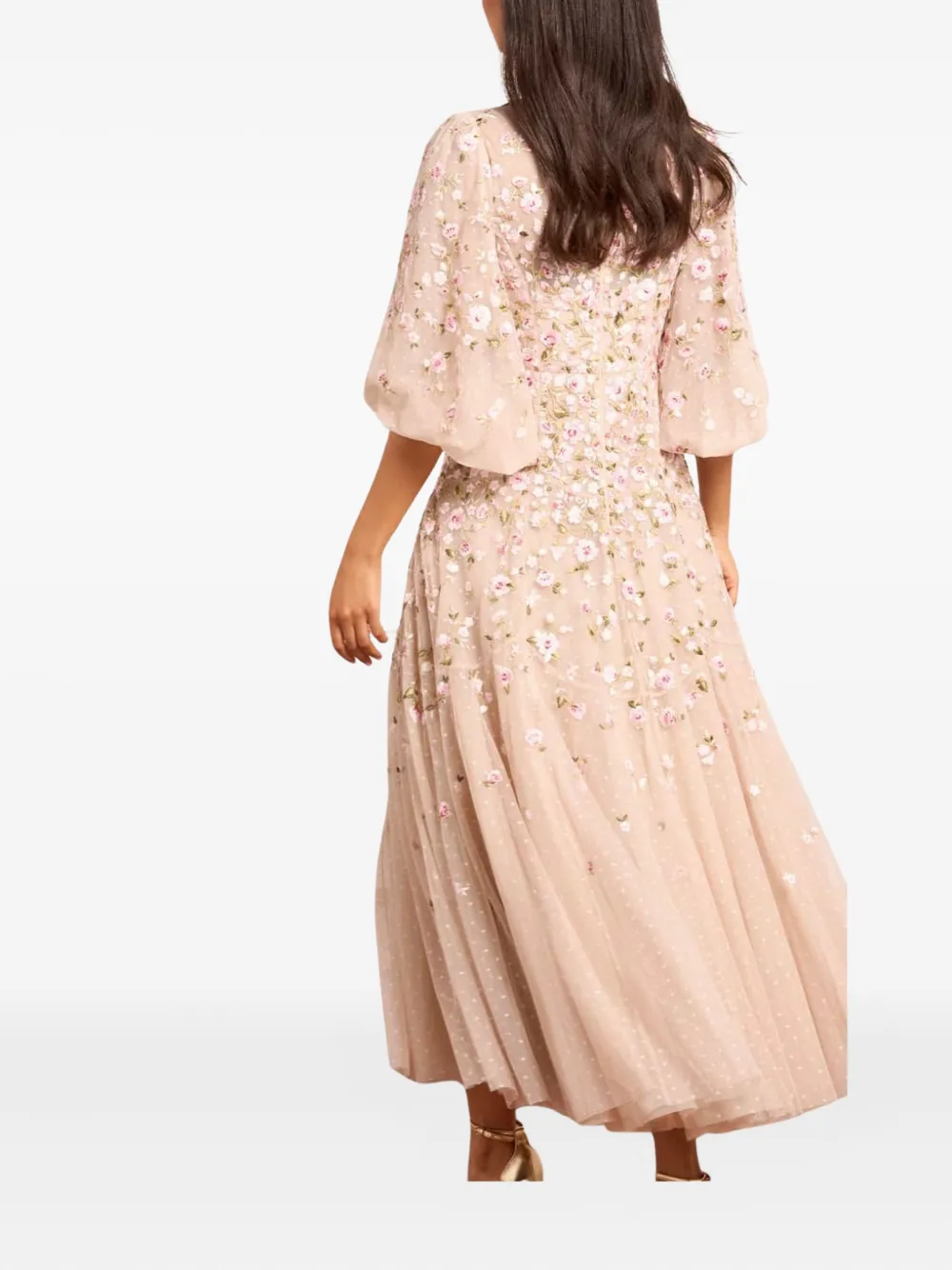 Needle & Thread Sylvia Rose Round Neck Ankle Gown In Pink