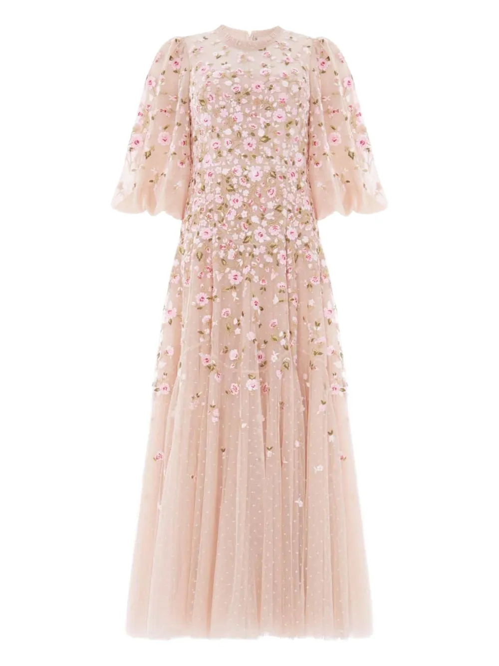 Needle & Thread Sylvia Rose round-neck midi dress - ニュートラル Needle & Thread Sylvia Rose round-neck midi dress - ニュートラル