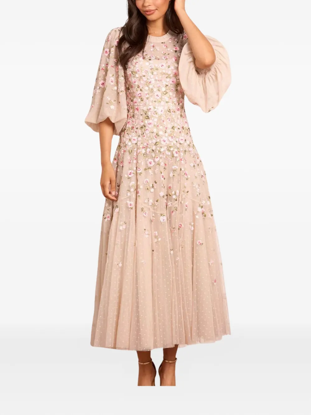 Needle & Thread Sylvia Rose Round Neck Ankle Gown In Pink
