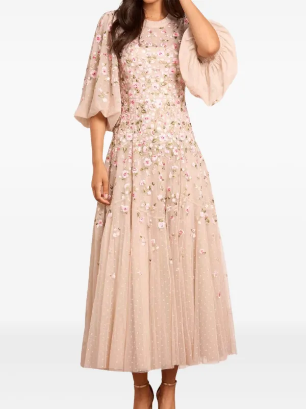 Needle & Thread Sylvia Rose round-neck Midi Dress | Neutrals | FARFETCH