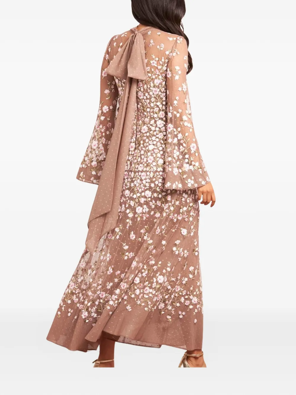 Needle & Thread Sylvia Rose Long-sleeves Midi Dress In Neutral