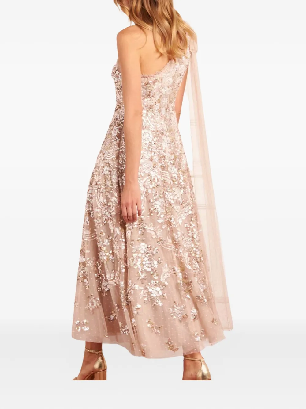 Needle & Thread One-shoulder Bow-detail Midi Dress In Neutral