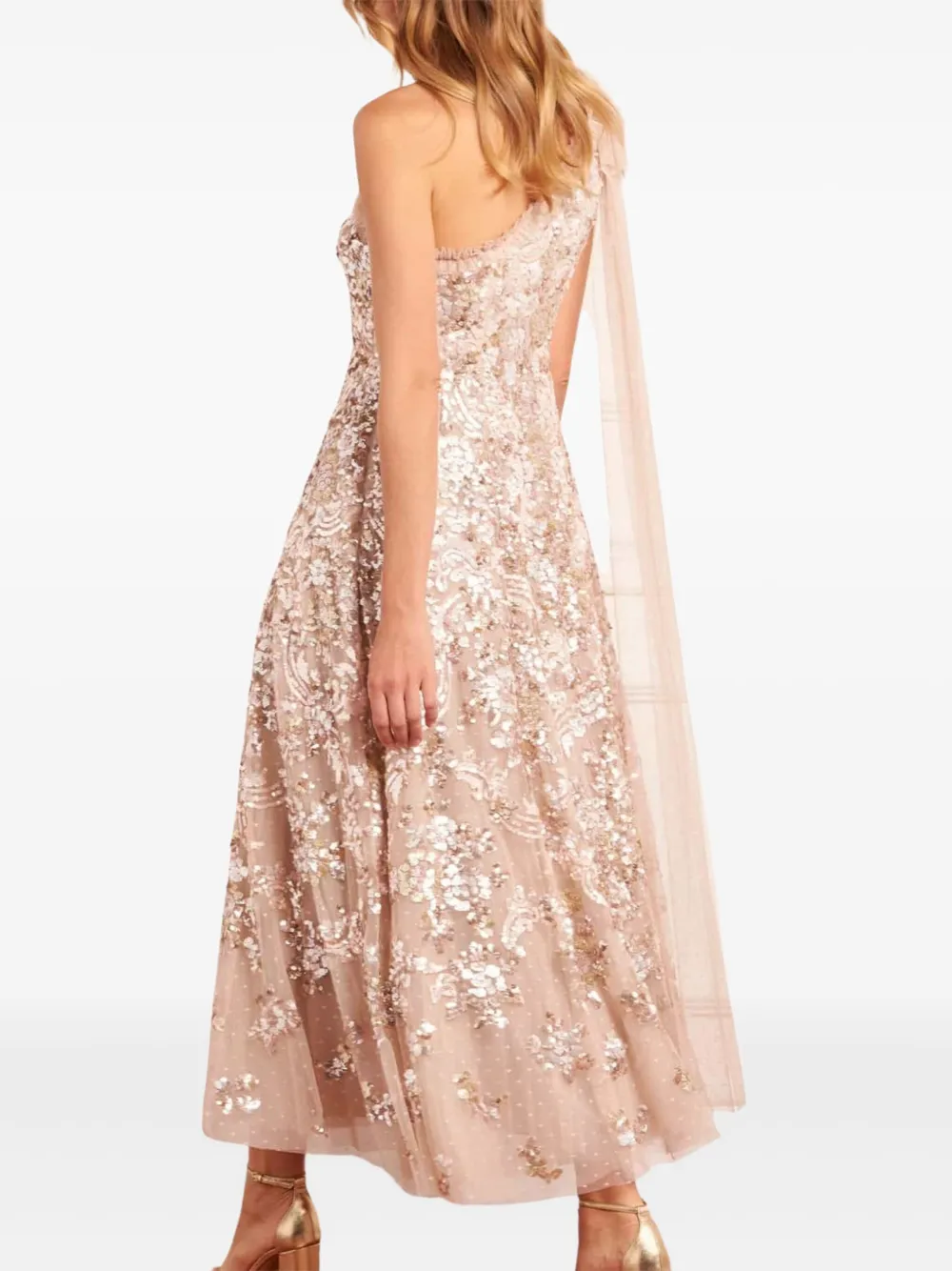 Needle & Thread Asymmetrische midi-jurk met strikdetail Beige