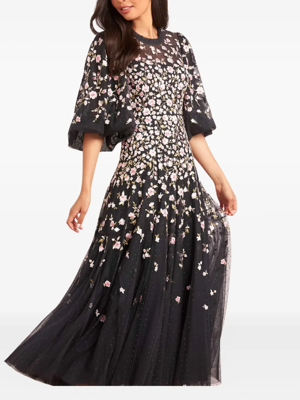 Needle & Thread Sylvia Floral-print Maxi Dress In Black