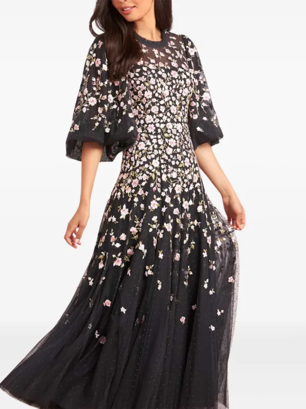 Needle & Thread Sylvia floral-print Maxi Dress | Black | FARFETCH JO
