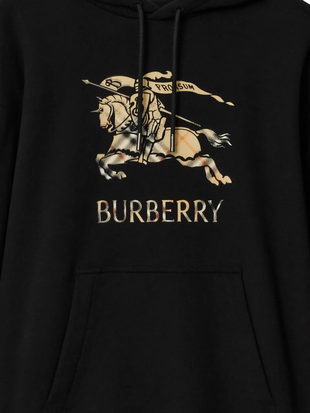 Burberry Men Black Hoodie With Drawstring Hood And Ekd Print And Logo Lettering On The Front In Cott In Black