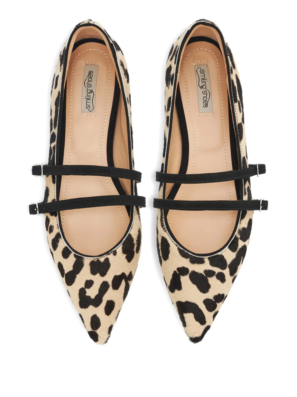 Smiling Shoes Lotte Leopard-print Double-strap Ballet Flats In Neutral