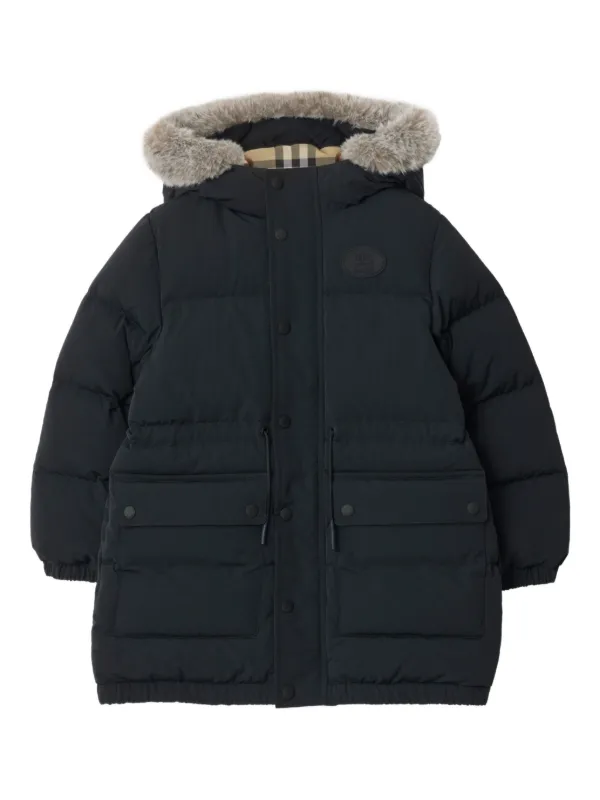 Burberry Kids フーデッド エコファージャケット | ブラック | FARFETCH JP
