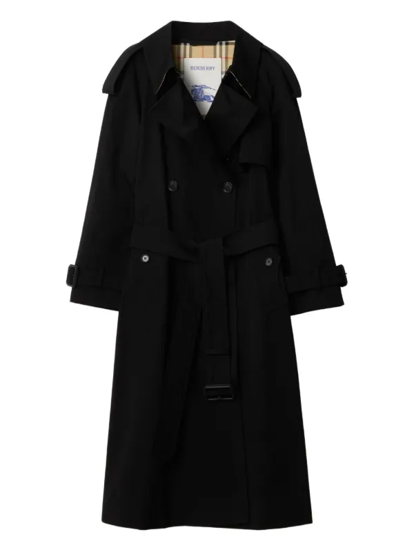 Burberry Long Gabardine Fitzrovia Trench Coat in Black