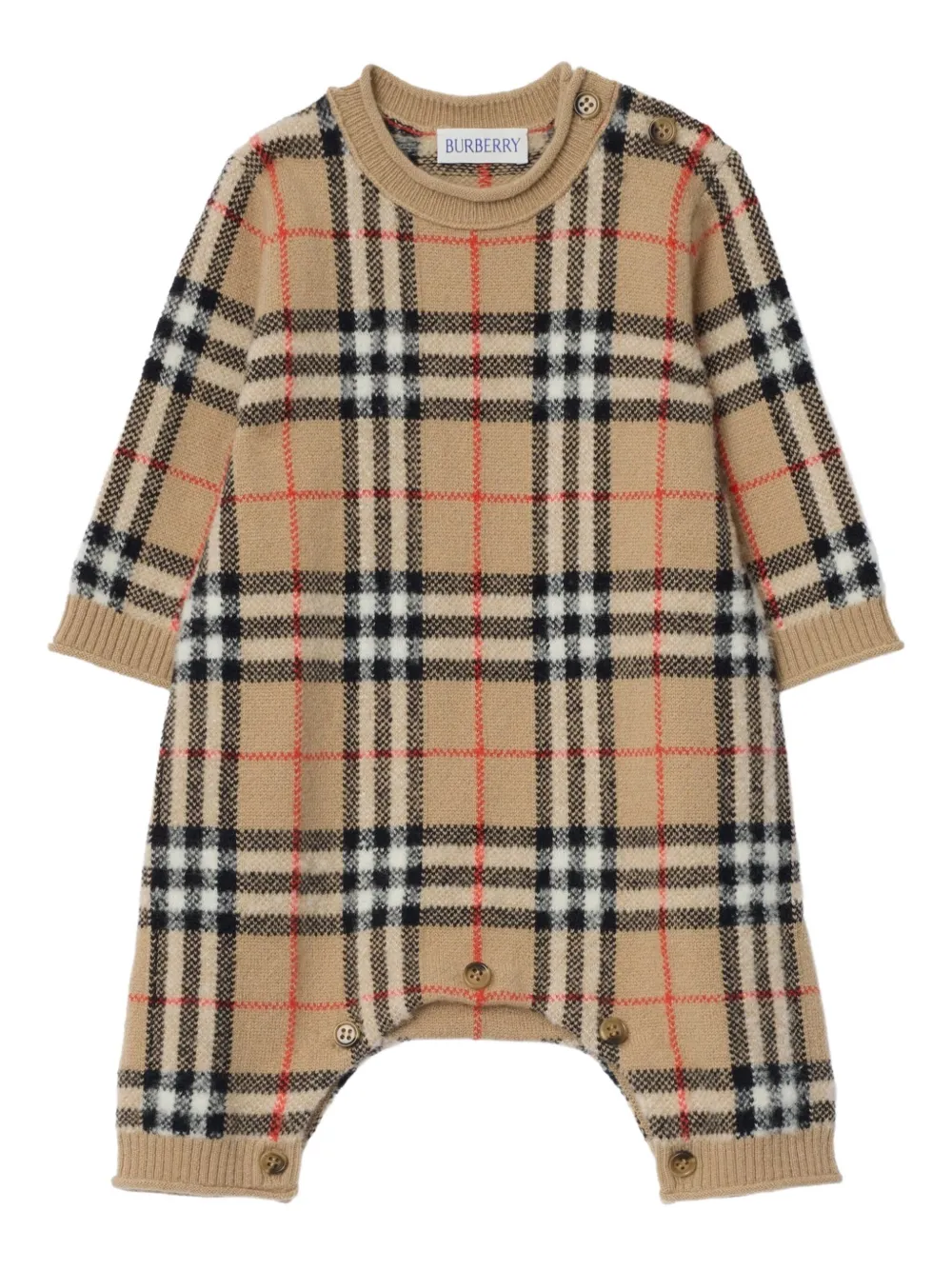 Burberry Kids Gestrickte Strampler mit Karo - Nude