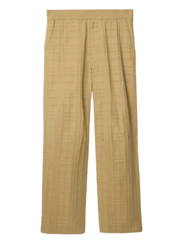Burberry Textured Check Cotton Trousers in Neutrals
