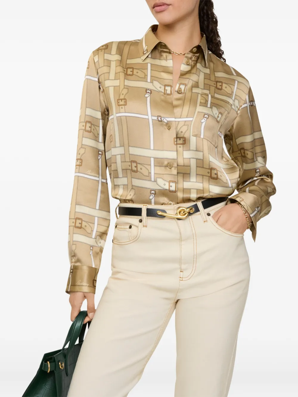 Burberry Blouse met patroon en gespriem - Beige